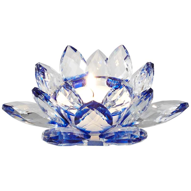 Image 1 Adeline Lotus Flower Blue Crystal Votive Candle Holder