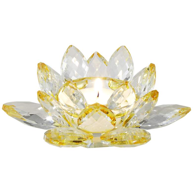 Image 1 Adeline Lotus Flower Yellow Crystal Votive Candle Holder