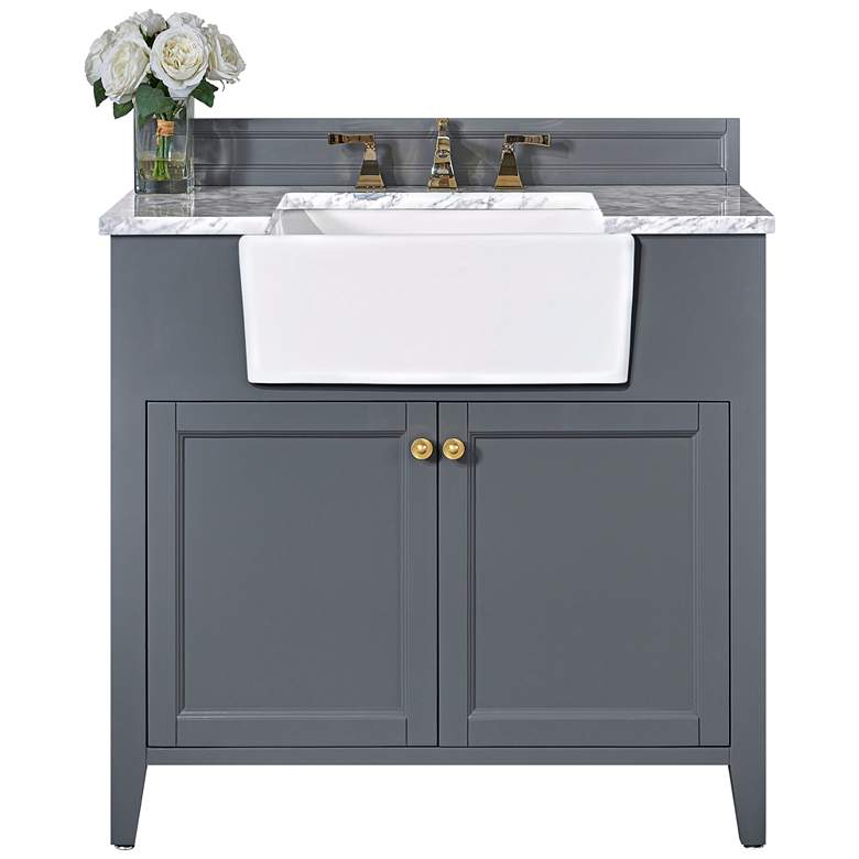 Image 2 Adeline Sapphire Gray 36"W White Marble Single Sink Vanity