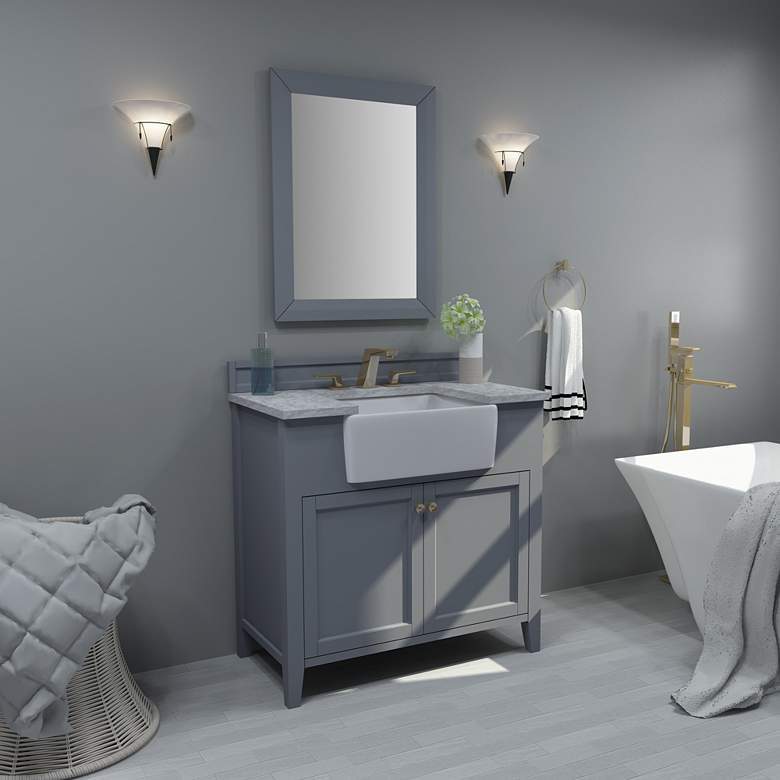 Adeline Sapphire Gray 36&quot;W White Marble Single Sink Vanity