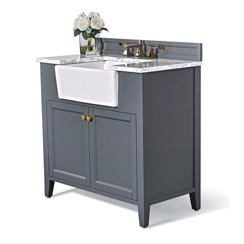 Image 3 Adeline Sapphire Gray 36 inchW White Marble Single Sink Vanity more views