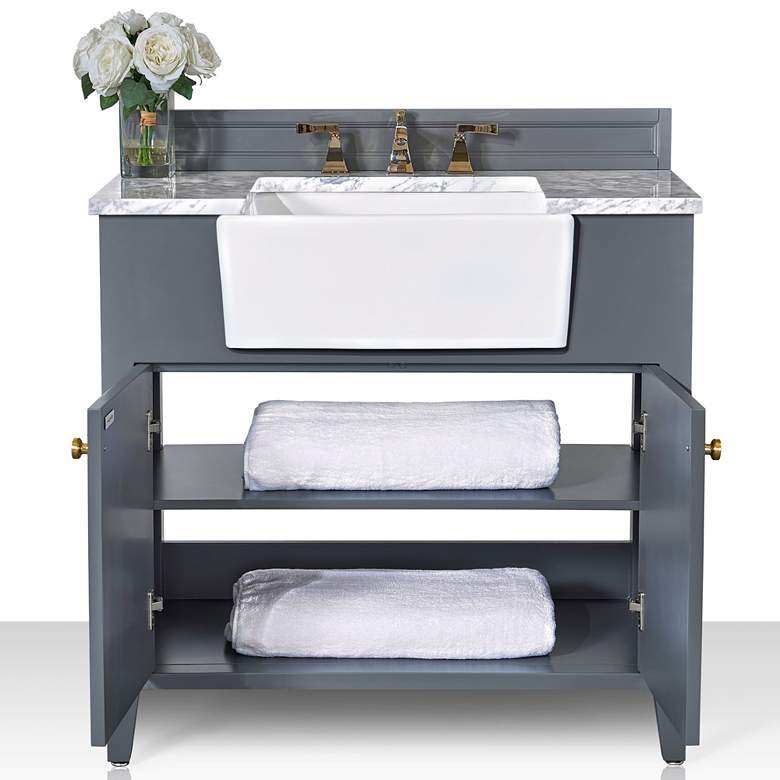 Image 4 Adeline Sapphire Gray 36"W White Marble Single Sink Vanity more views