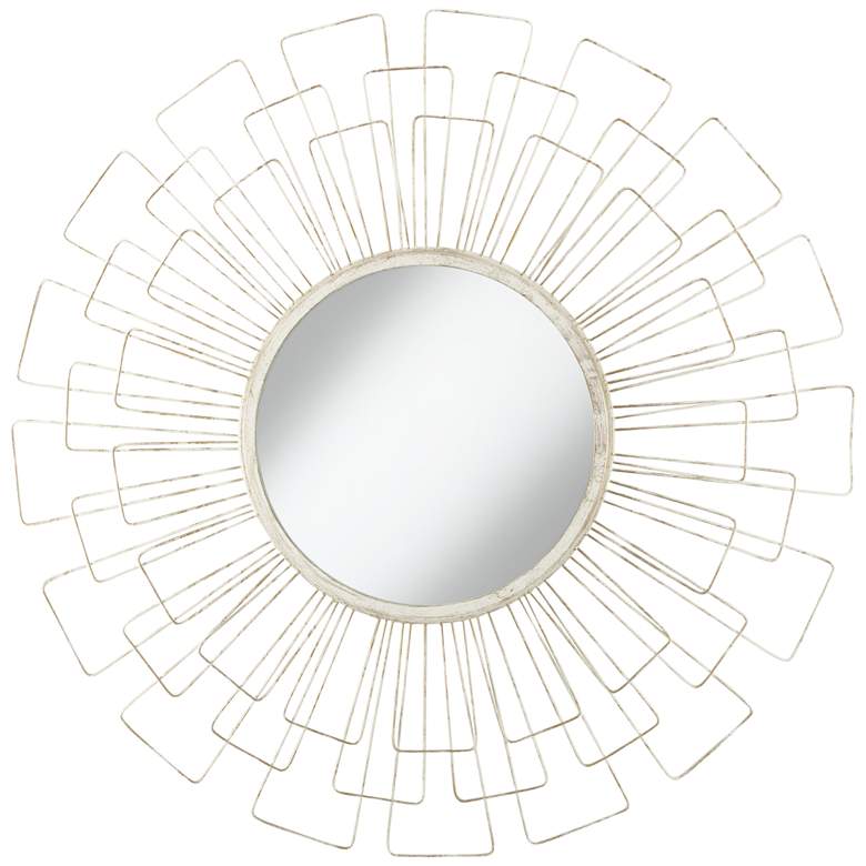 Image 1 Adelino Distressed White 33 1/2 inch Round Sunburst Wall Mirror