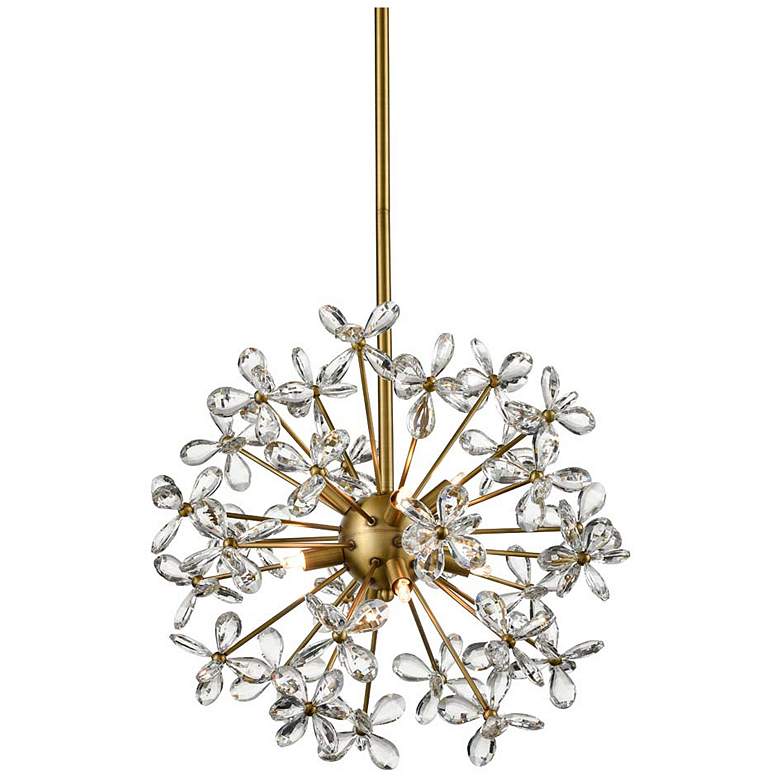 Image 1 Adelle 12-Light Floral Crystal Pedal Sputnik Aged Brass Pendant Light