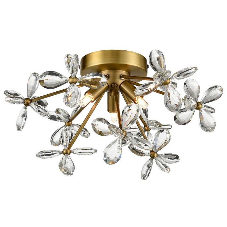 Image 1 Adelle 3-Light Floral Crystal Pedal Sputnik Aged Brass Flush Mount