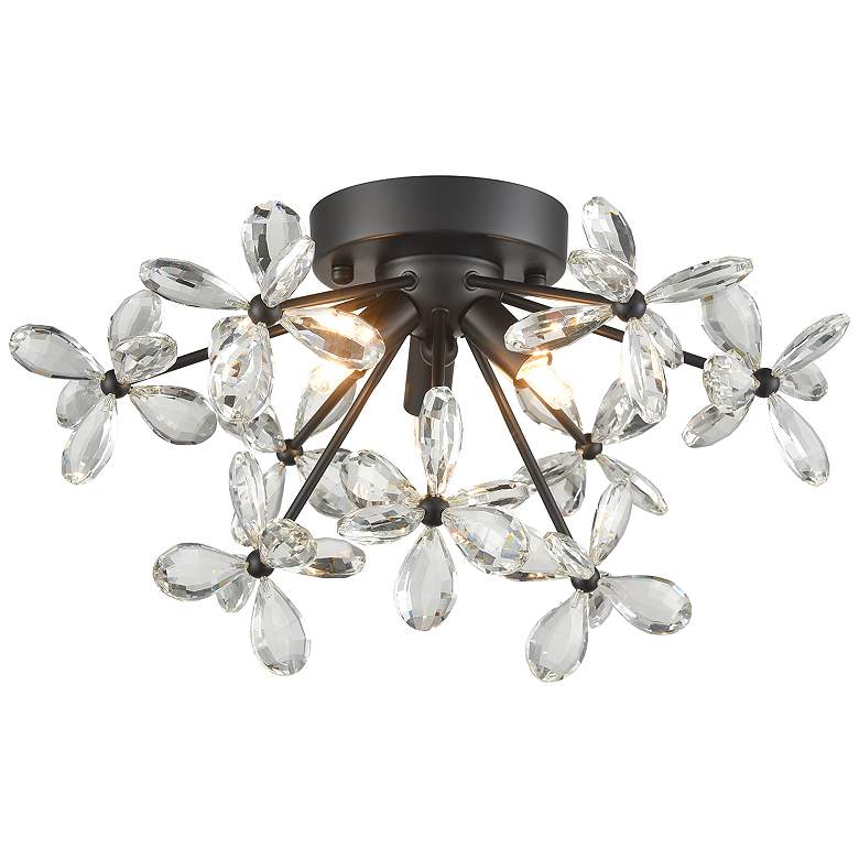 Image 1 Adelle 3-Light Floral Crystal Pedal Sputnik Matte Black Flush Mount