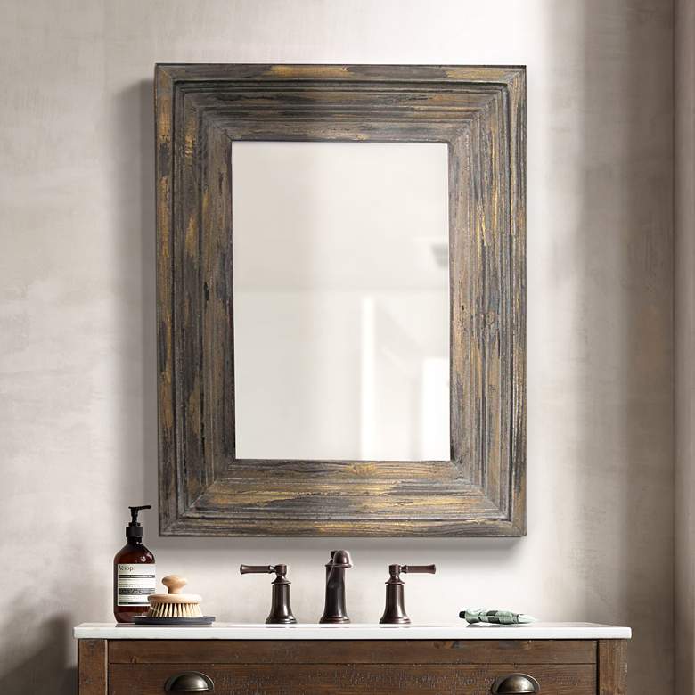 Image 1 Aden Distressed Wood 26 1/2 inch x 34 1/2 inch Wall Mirror
