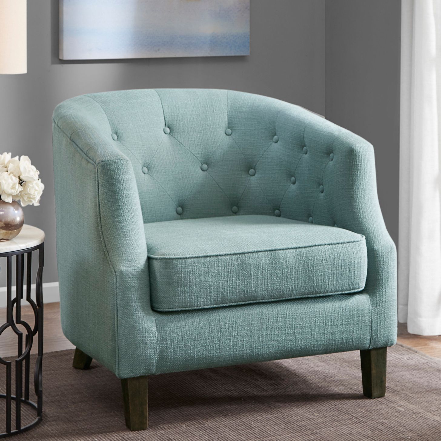 aqua tufted chair