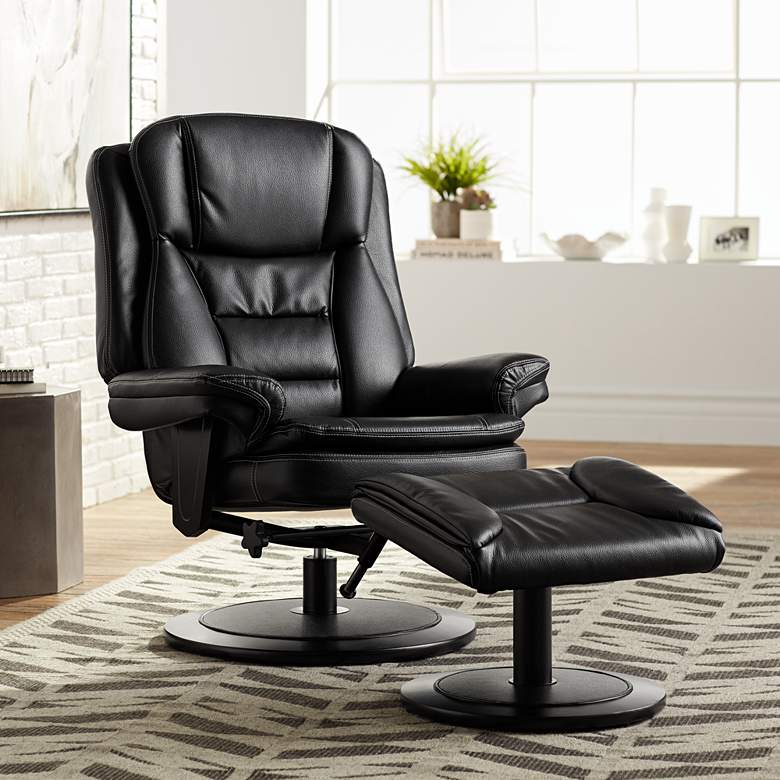 Image 1 Aden Faux Leather Black Recliner Chair and Ottoman