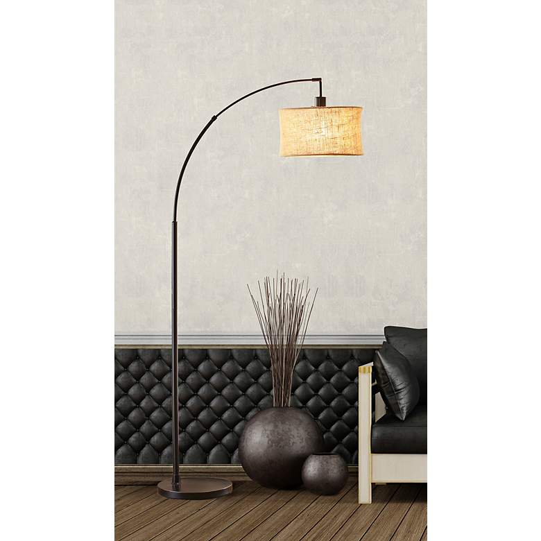 Image 3 Adesso 68" High Modern Burlap Shade Antique Bronze Arc Floor Lamp more views