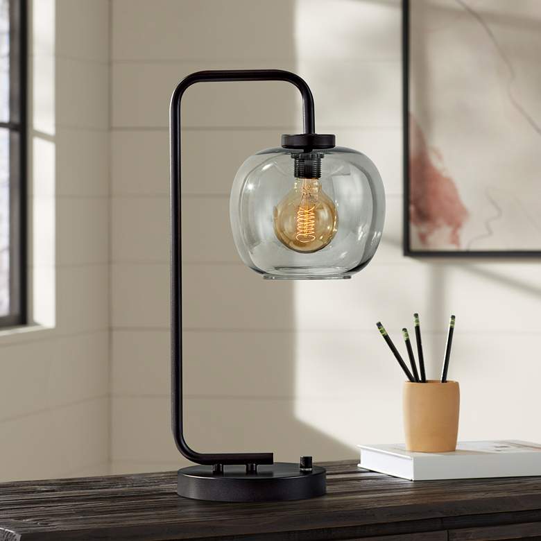 Image 1 Adesso Ashton 20 1/2 inch Matte Black Smoked Glass Modern Accent Desk Lamp