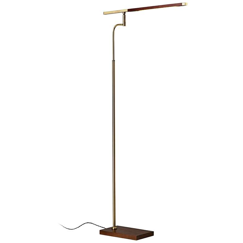 Image 2 Adesso Barrett Adjustable Height Walnut and Brass Modern LED Floor Lamp