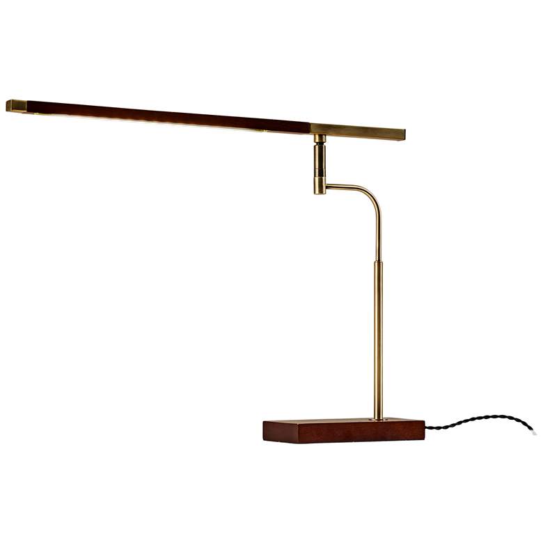 Image 2 Adesso Barrett Adjustable Height Walnut and Brass Modern LED USB Desk Lamp