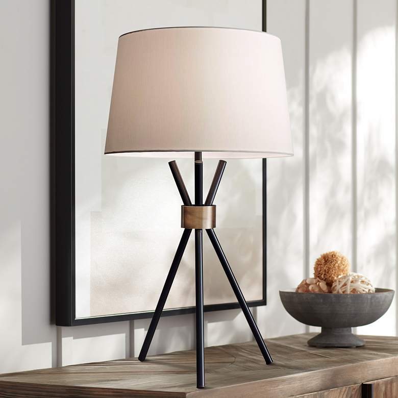 Image 1 Adesso Benson 25 1/2" Black and Antique Brass Tripod Table Lamp