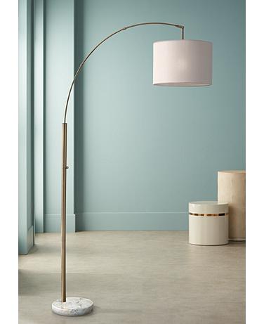 Adesso Bowery 73 1/2" High Marble and Antique Brass Arc Floor Lamp