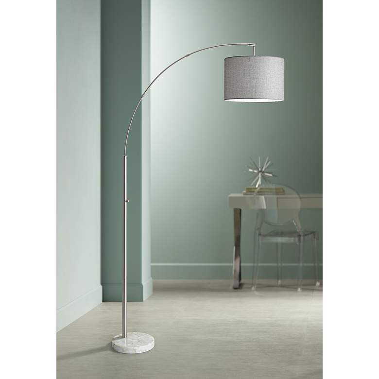 Image 1 Adesso Bowery 73 1/2" Gray and Brushed Steel Modern Arc Floor Lamp