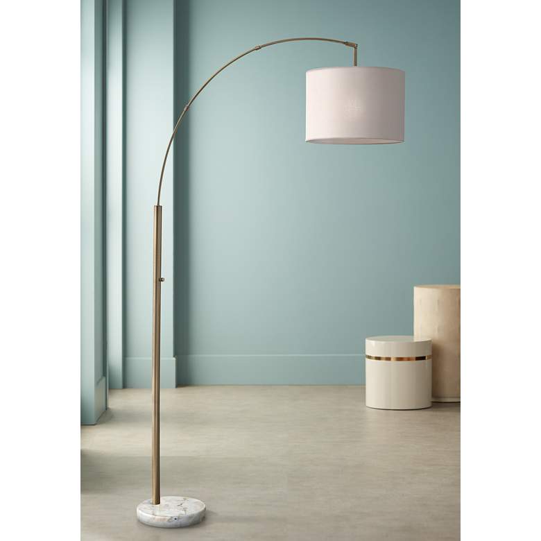 Image 1 Adesso Bowery 73 1/2" High Marble and Antique Brass Arc Floor Lamp