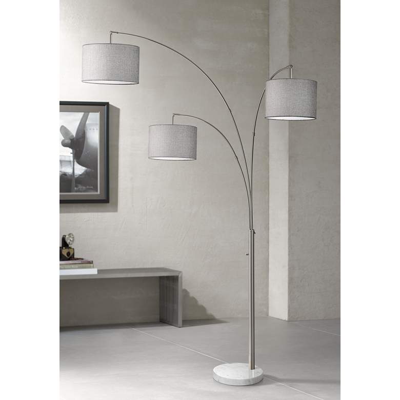 Image 1 Adesso Bowery 85" Brushed Steel 3-Arm Modern Arc Floor Lamp