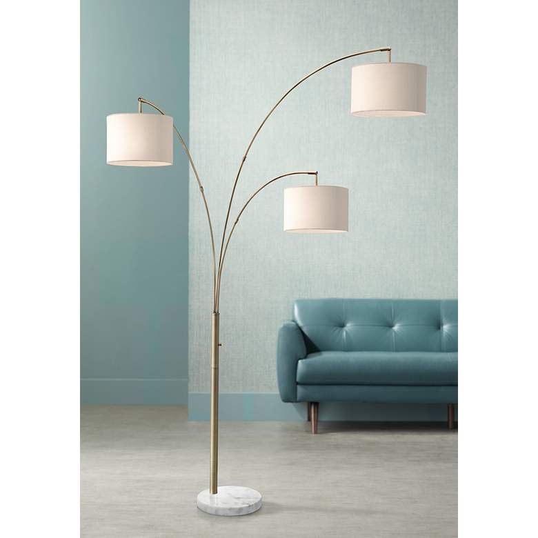 Image 1 Adesso Bowery 85" High Antique Brass Adjustable 3-Arm Arc Floor Lamp