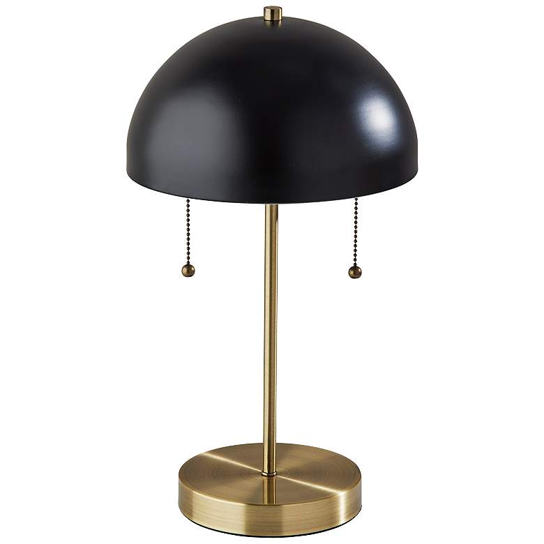 Image 1 Adesso Bowie 18" Brass and Black Dome Shade Table Lamp with Outlet