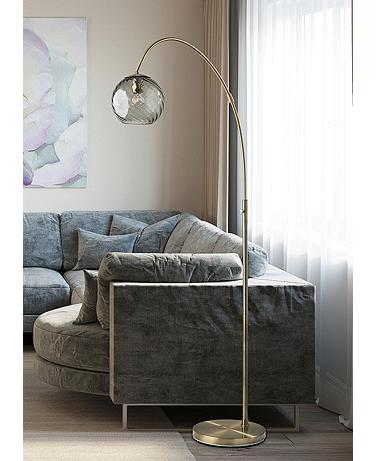 Adesso Camden 71 1/2" Antique Brass and Gray Glass Arc Floor Lamp