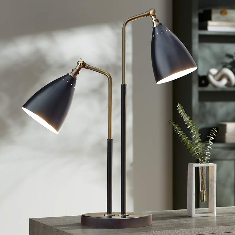 Image 1 Adesso Chelsea 32 1/2 inch Black Antique Brass Modern 2-Light Table Lamp