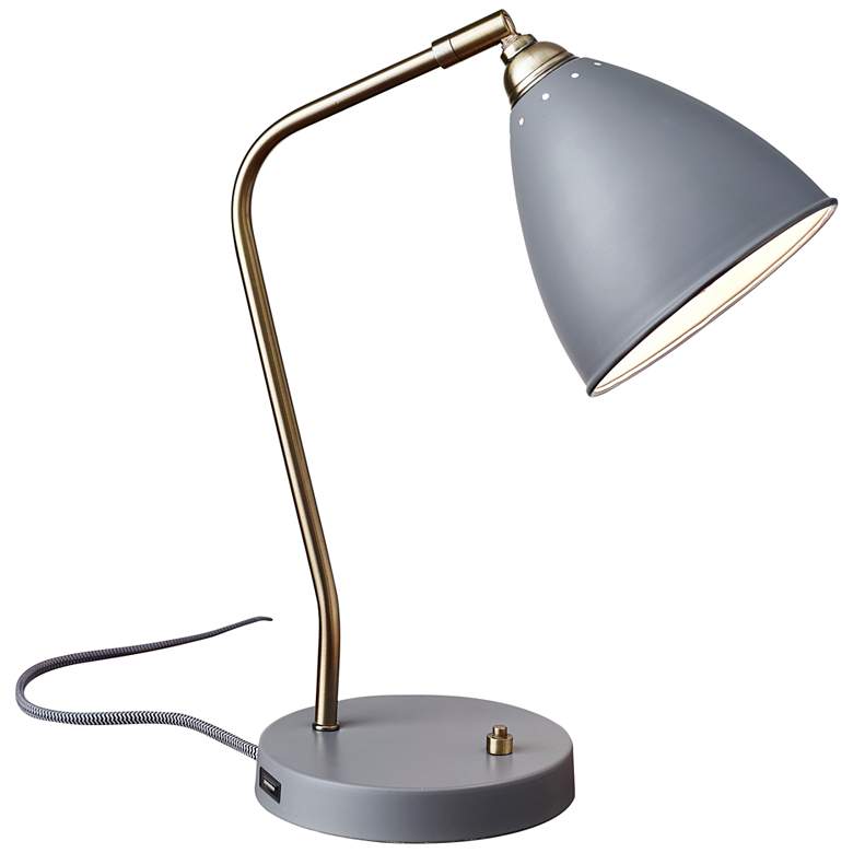 Image 2 Adesso Chelsea Adjustable Height Brass and Gray Modern Desk Lamp