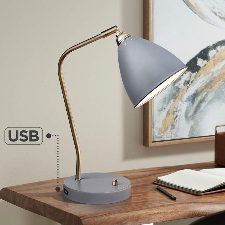 Image 1 Adesso Chelsea Painted Brass and Gray Modern Adjustable Desk Lamp