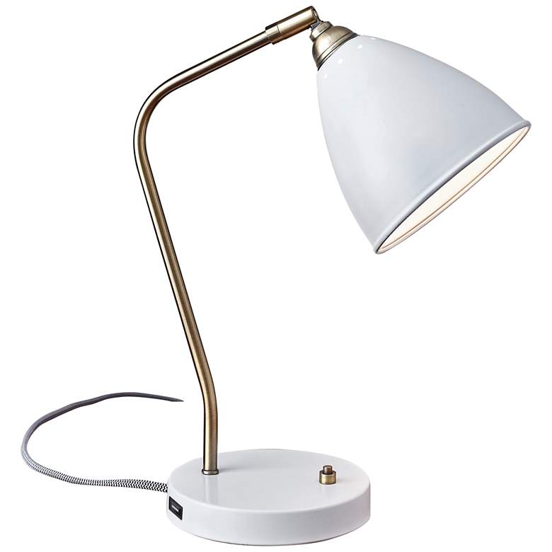 Image 2 Adesso Chelsea Painted Brass and White Modern Adjustable Desk Lamp