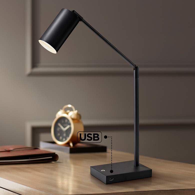 Image 1 Adesso Colby Adjustable Height Black Metal LED Touch Control USB Desk Lamp