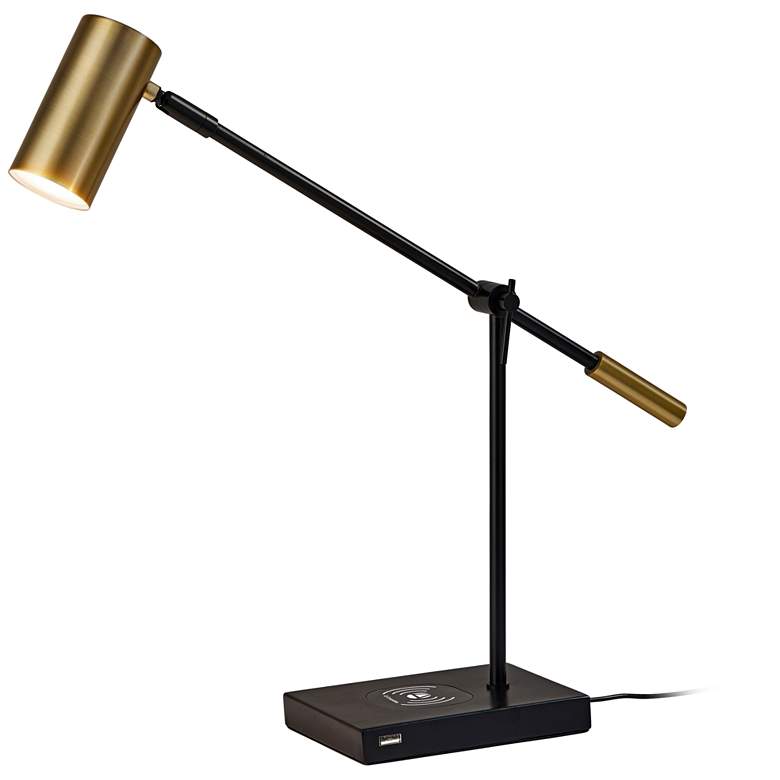 Image 2 Adesso Collette Adjustable Black and Brass USB and Charge Pad Desk Lamp