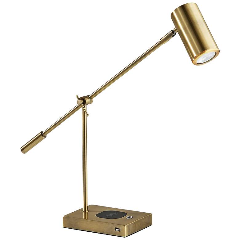 Image 1 Adesso Collette Adjustable Height Brass LED Desk Lamp with Charging Pad