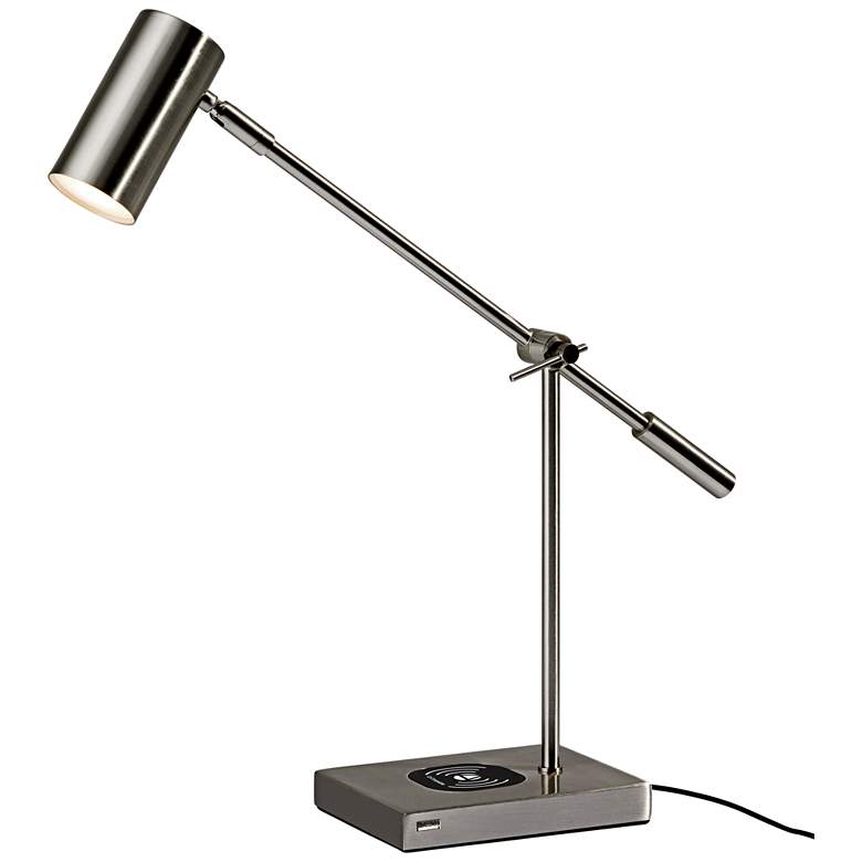 Image 2 Adesso Collette Brushed Steel LED Desk Lamp with Charging Pad and USB