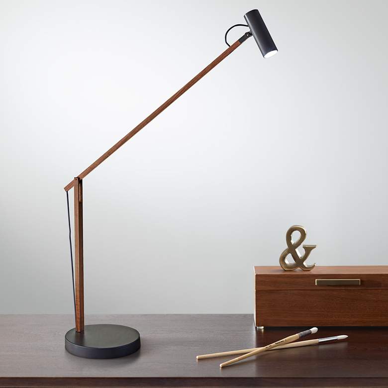 Image 1 Adesso Crane ADS360 Adjustable Height Wood and Black Modern LED Desk Lamp