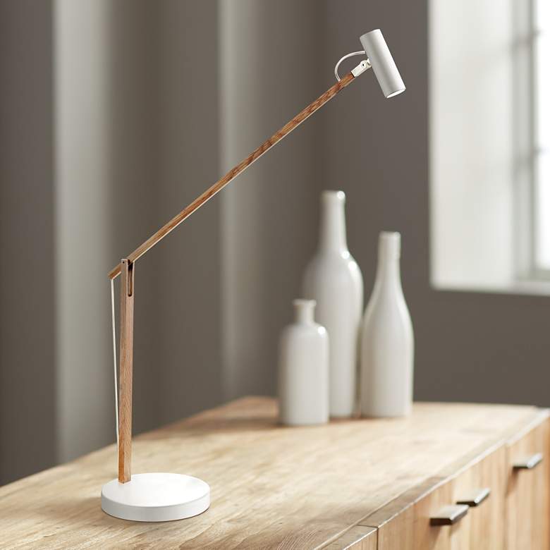Image 1 Adesso Crane ADS360 Adjustable Height Wood and White Modern LED Desk Lamp