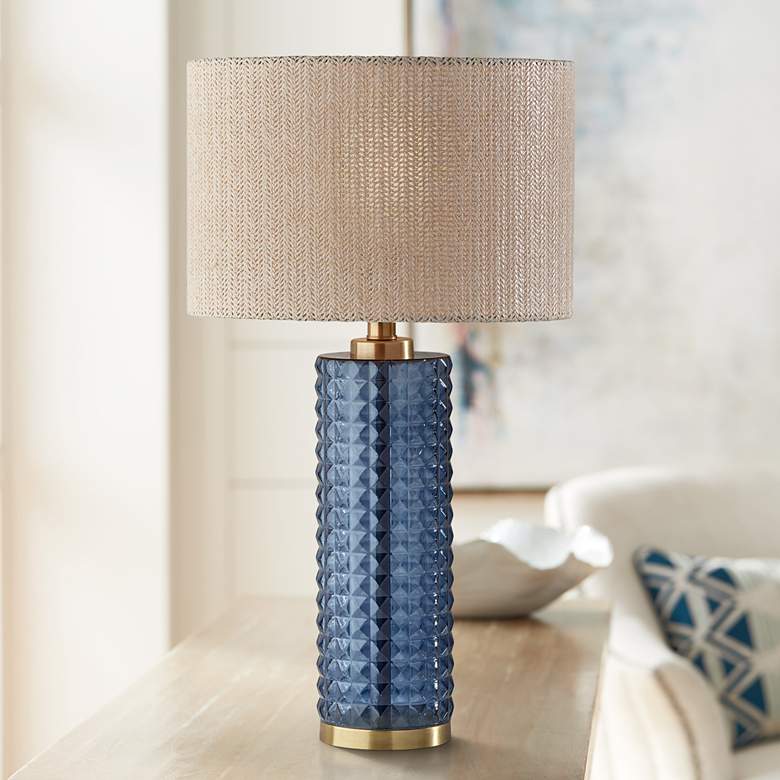 Image 1 Adesso Delilah 23" High Blue Textured Glass Accent Table Lamp