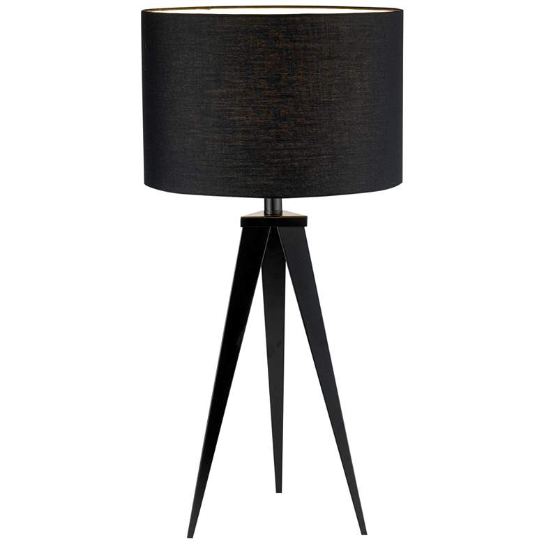 Image 2 Adesso Director 28" Black Metal Tripod Table Lamp with Black Shade