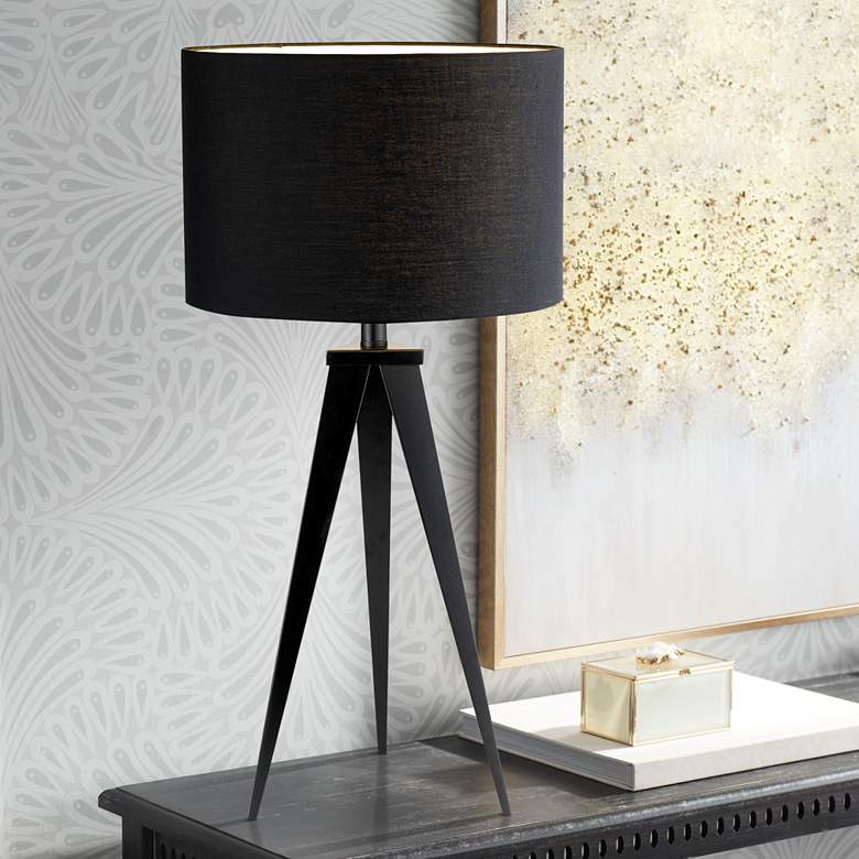 Image 1 Adesso Director 28" Black Metal Tripod Table Lamp with Black Shade