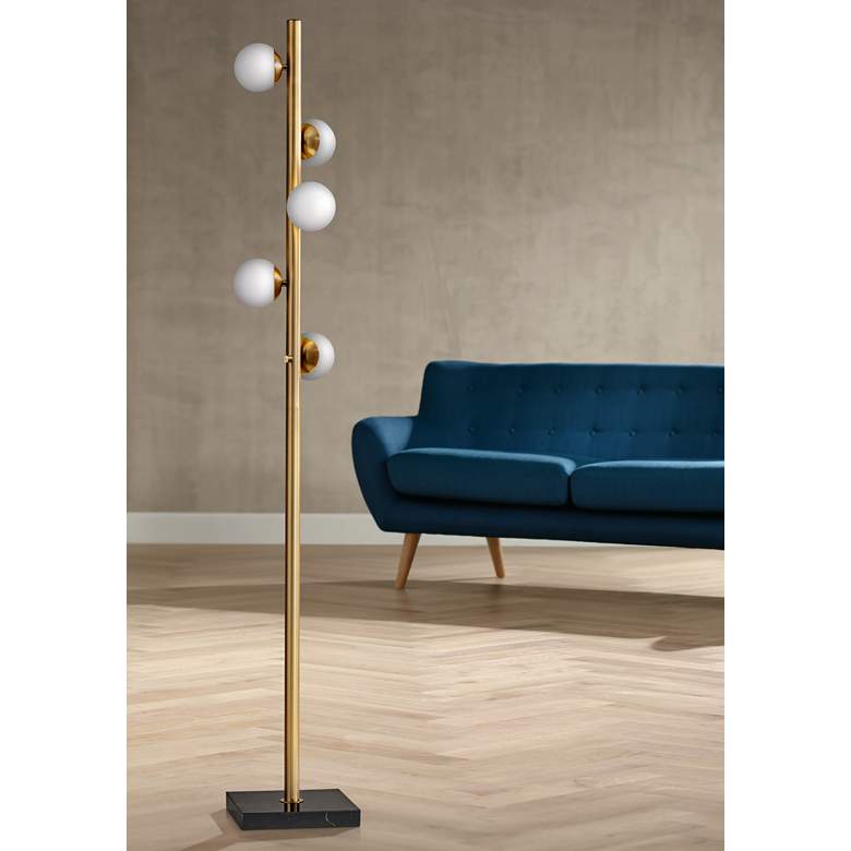Image 1 Adesso Doppler 65" Antique Brass Modern LED Tree Floor Lamp
