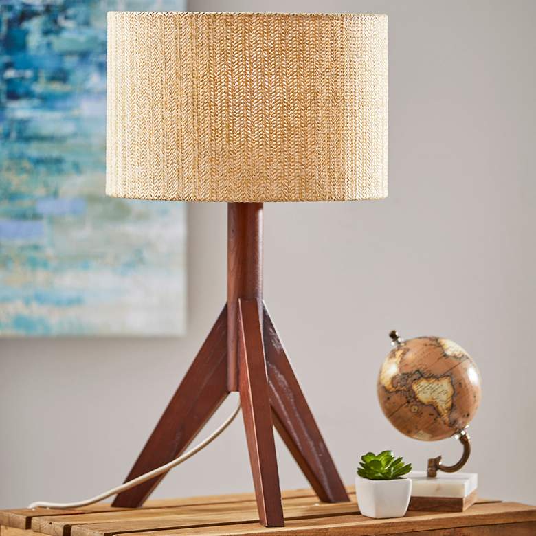 Image 1 Adesso Eden 23 1/2 inch Walnut Rubberwood Modern Tripod Accent Table Lamp