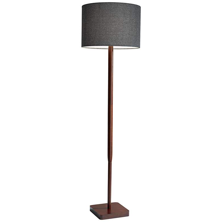 Image 2 Adesso Ellis 58.5 inch Gray Shade and Walnut Rubber Wood Modern Floor Lamp