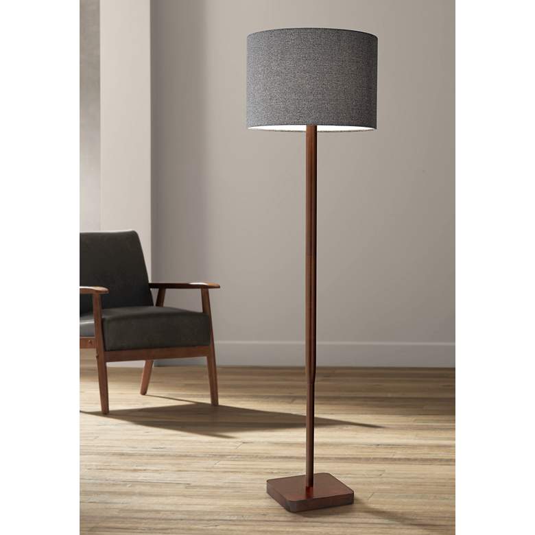 Image 1 Adesso Ellis 58.5 inch Gray Shade and Walnut Rubber Wood Modern Floor Lamp