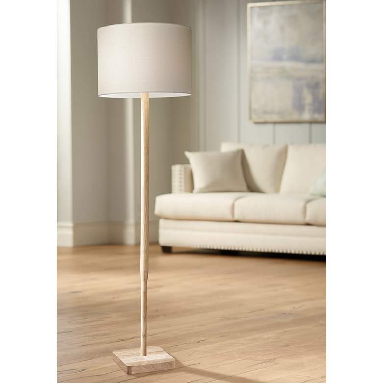 Image 1 Adesso Ellis 58 1/2" White Linen Natural Rubberwood Modern Floor Lamp
