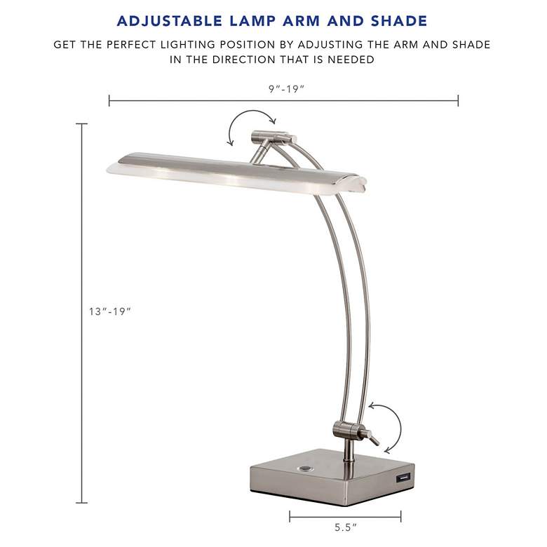 Image 7 Adesso Esquire Adjustable Height Brushed Steel 3-Light LED Desk Lamp more views