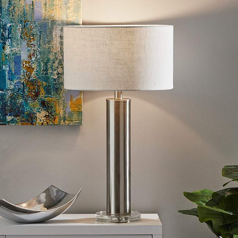 Image 1 Adesso Ezra 25 1/2" High Brushed Steel Metal Column Table Lamp