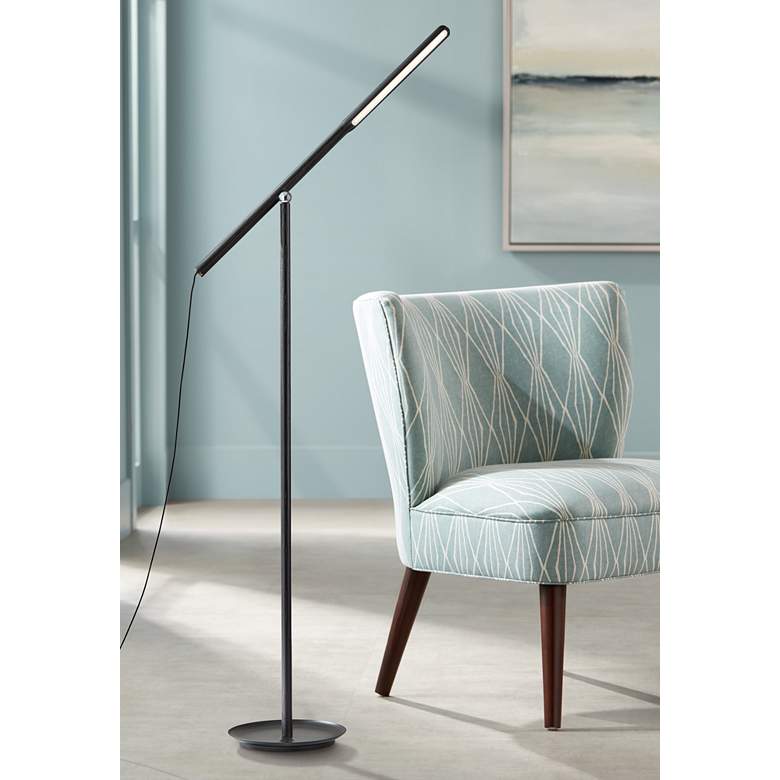 Image 1 Adesso Gravity Adjustable Height Black Ash Wood LED Task Floor Lamp
