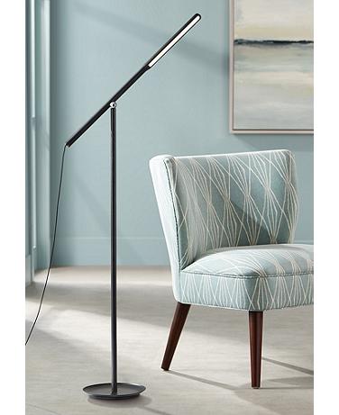 Adesso Gravity Adjustable Height Black Ash Wood LED Task Floor Lamp