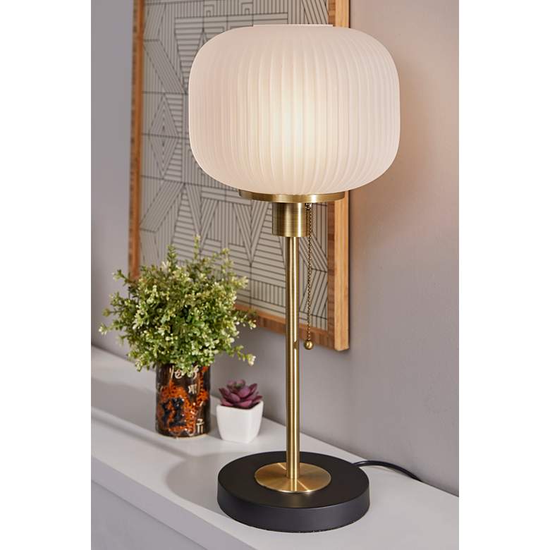 Image 1 Adesso Hazel 22" Antique Brass and Ribbed Glass Accent Table Lamp