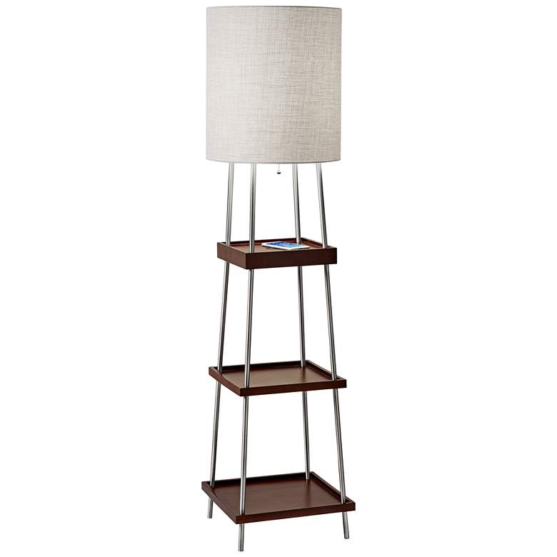 Image 1 Adesso Henry 63 1/4" Walnut Wood Wireless Charge Pad Shelf Floor Lamp