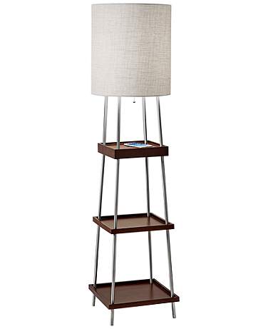 Adesso Henry 63 1/4" Walnut Wood Wireless Charge Pad Shelf Floor Lamp